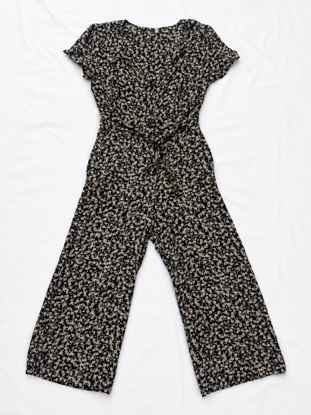 Free People Floral Wide Leg Tie Waist Jumpsuit Size 2